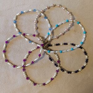 Set of Six Vintage Handmade Pearly Girlie Faux Pearl Ankle Bracelets